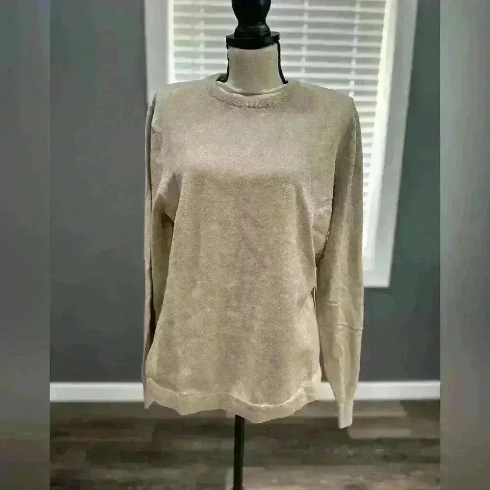 NWT J. Crew Men's Cotton Crewneck Sweater-Tee Long Sleeve Beige Size M